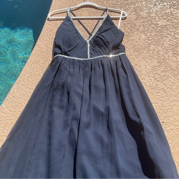 NWT Jenny Packham Chiffon Rhinestone Beaded Maxi Dress Gown Cocktail JP1009 Blue - Picture 6 of 12